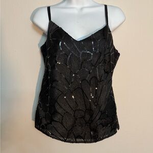 White House Black Market Black Sequin Floral Top